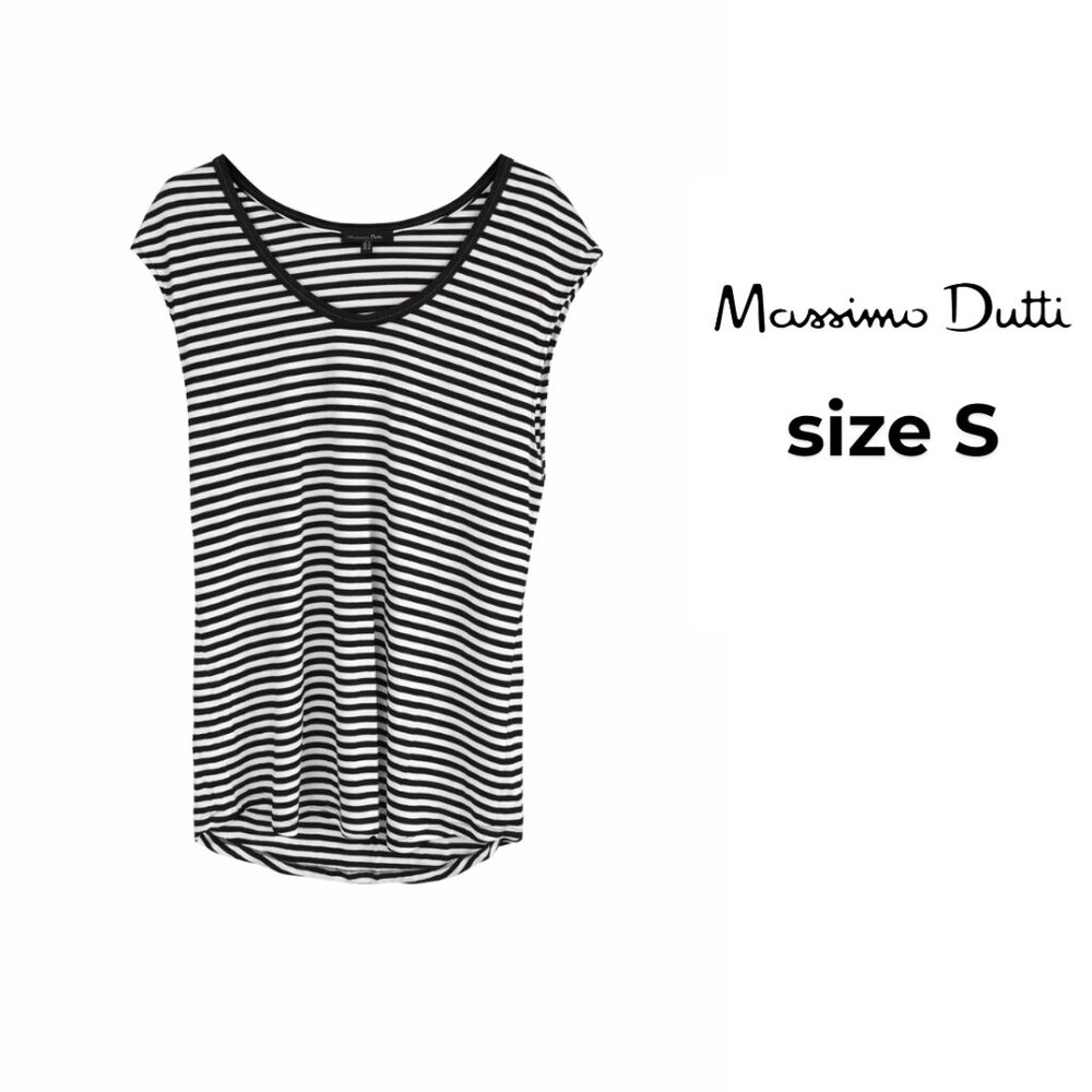 Massimo Dutti Black and White Striped Short Sleeve Tee Size S